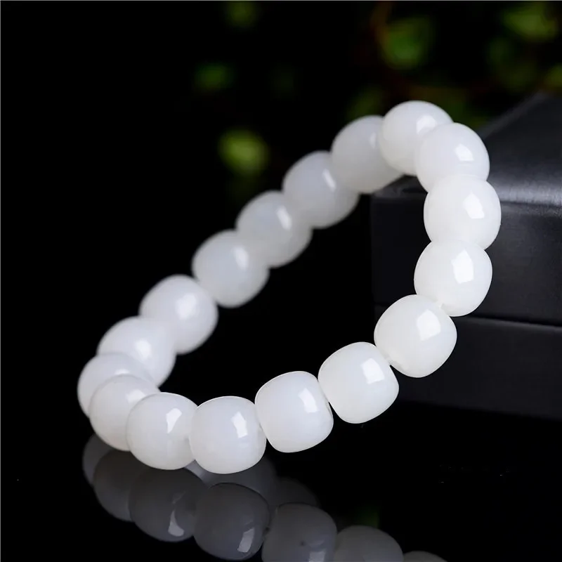 

Natural Hotan Sheep Fat White Jade Handstring Simple Solid Color Man Wommen Round Beads Sleep Energy Fine Ethnic Style Ornament