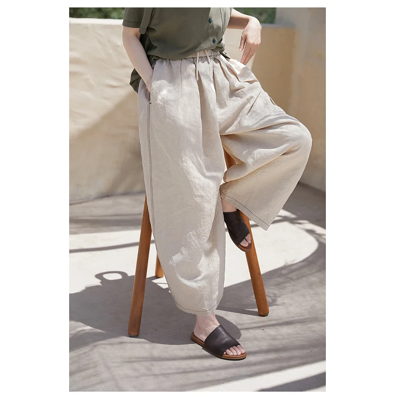 High Quality Linen Women's Nine-point Pants Spring and Autumn Straight Pants Outdoor Tourism Hiking Jogging Casual Pants Loose