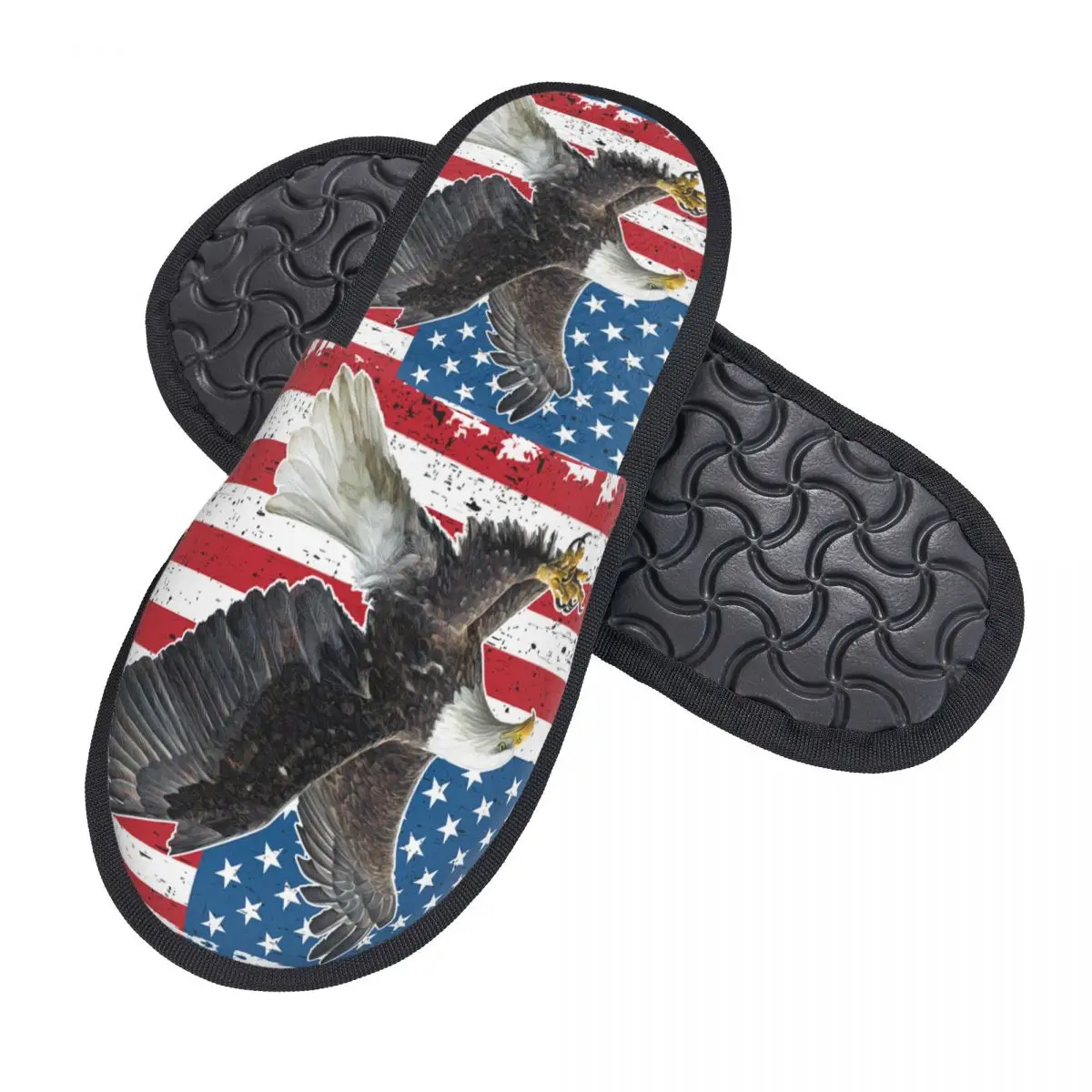 Custom Bald Eagle American Flag Soft Memory Foam House Slippers Women USA Patriotic Comfy Warm Anti-Skid Slipper