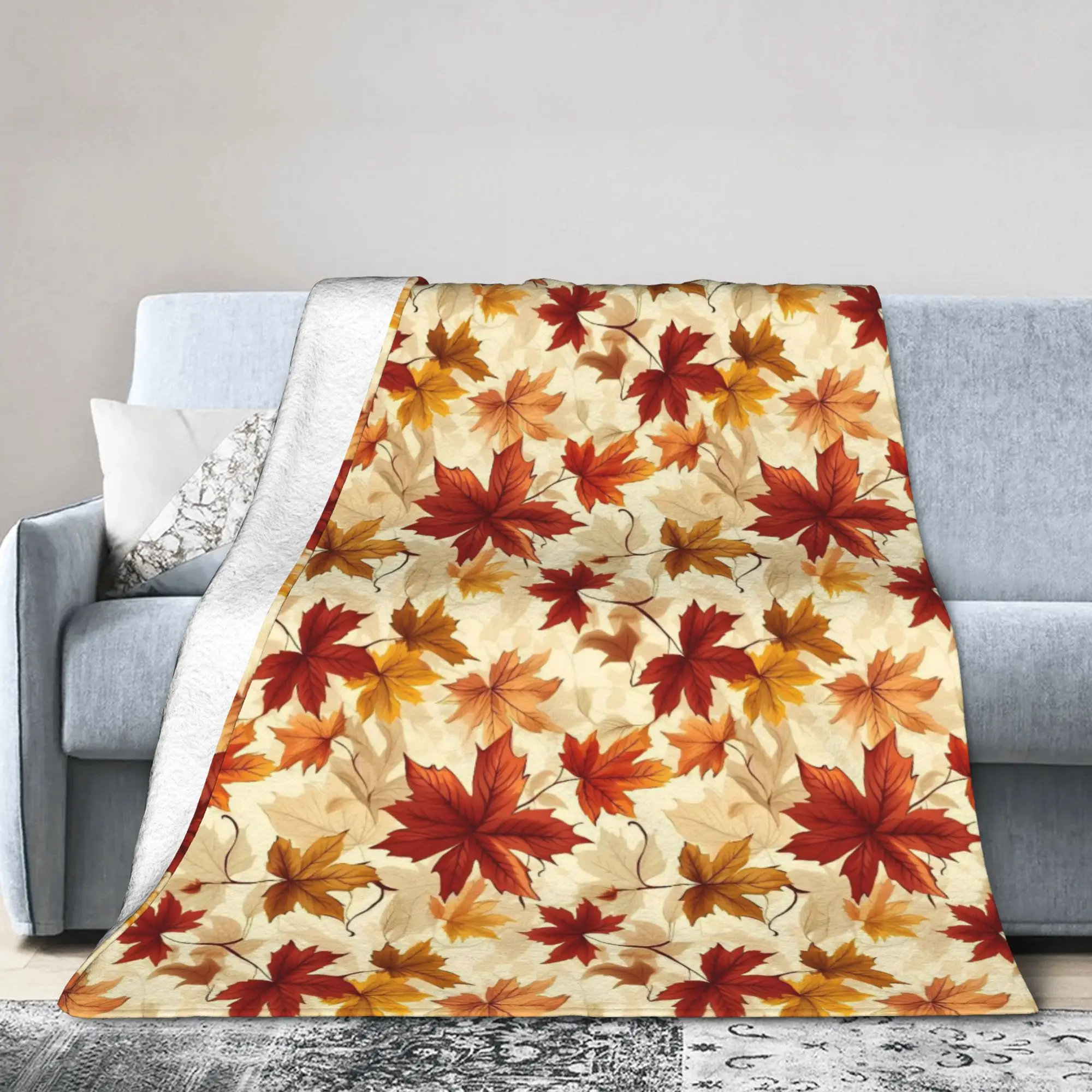 Maple Fallen Leaves Blankets Flannel Spring Autumn Autumn Leaf Multi-function Warm Throw Blanket for Bed Bedroom Quilt