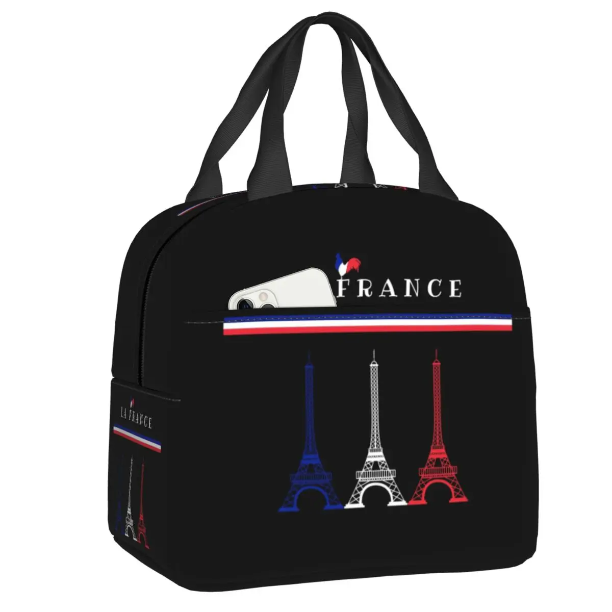 La France Flag Insulated Lunch Bags for School Office French Eiffel Tower Portable Cooler Thermal Lunch Box Women Kids