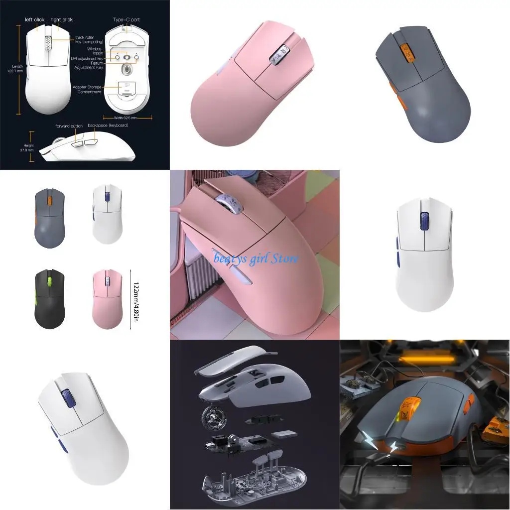 

C7AB Wireless Gamers Mouse Bluetooth-compatible Computer Mouse PAW3395 With RGB Light 26000DPI Ergonomics Mouse for Office