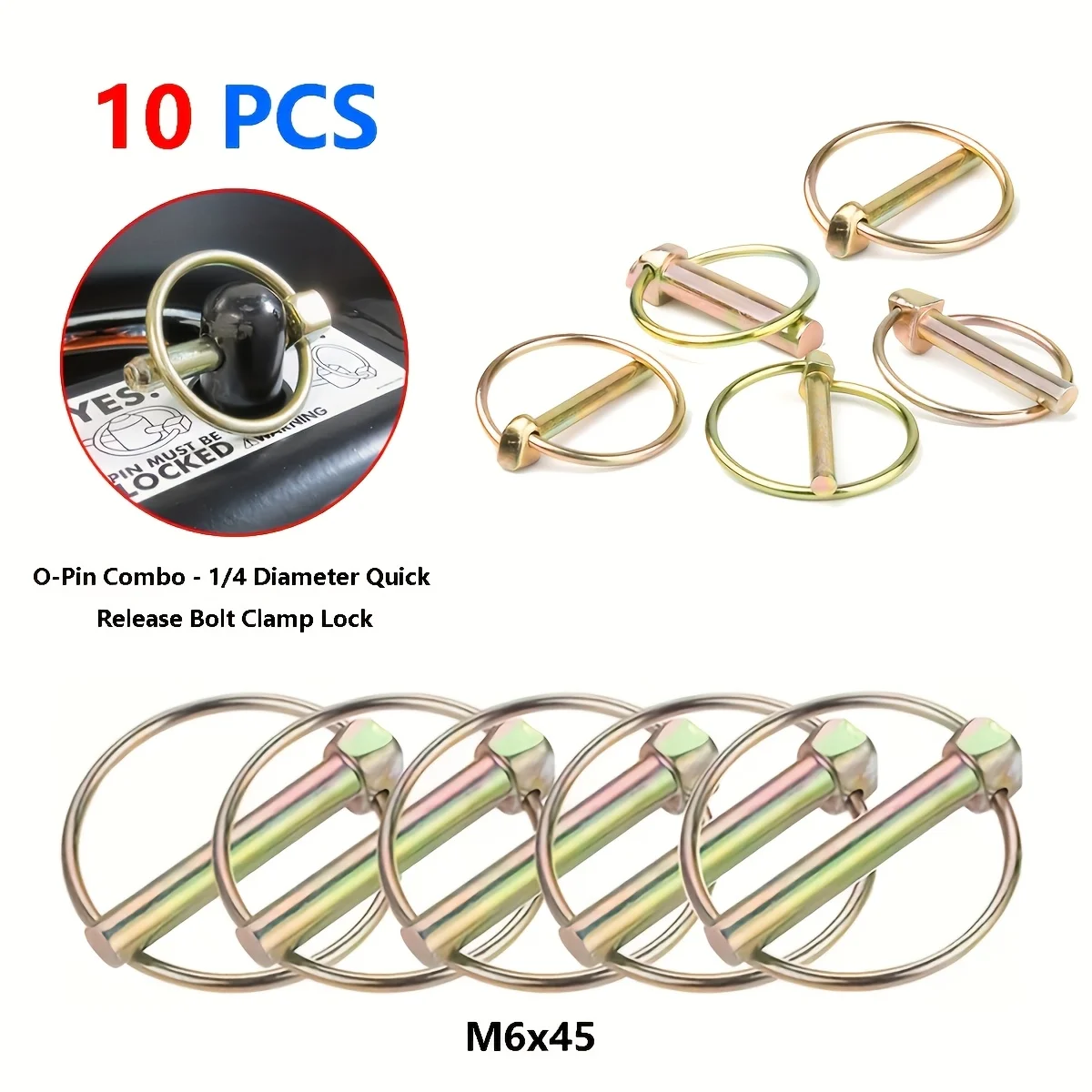 10Pcs Steel O-Ring Assortment Kit: Durable Quick-Release Pins for Tractors/Trailer Hitches. Ideal for Towing/Pulling, Sturdy Con
