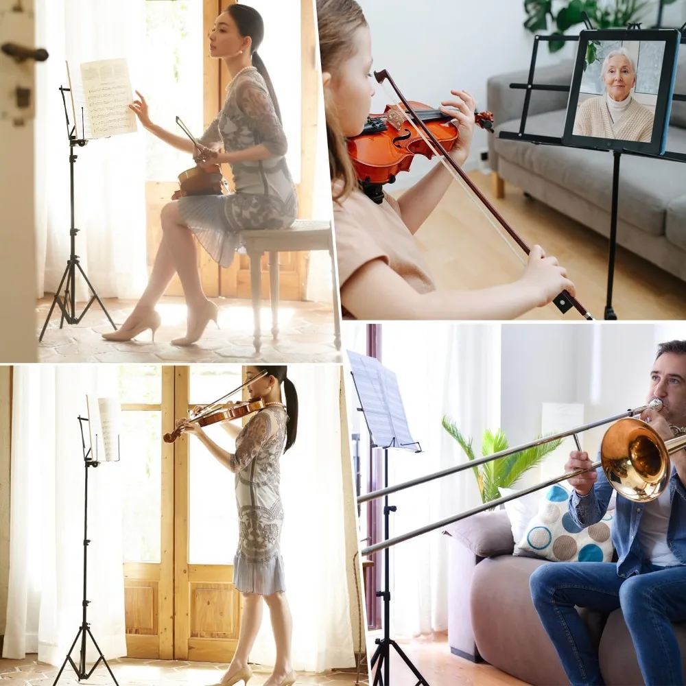 حامل موسيقى قابل للطي مع حقيبة حمل، ارتفاع قابل للتعديل، حامل ورق الموسيقى، حامل كتب الموسيقى القوي المحمول، ممارسة الموسيقى #4