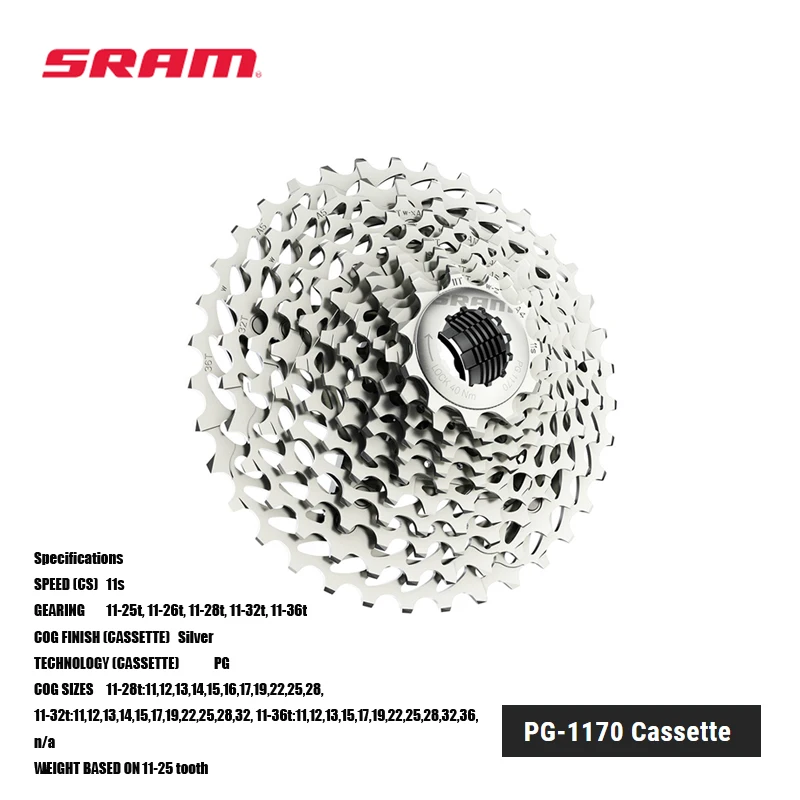 

SRAM PG-1170 Cassette Cassette design for high shifting performance with a quieter chain/cassette combination