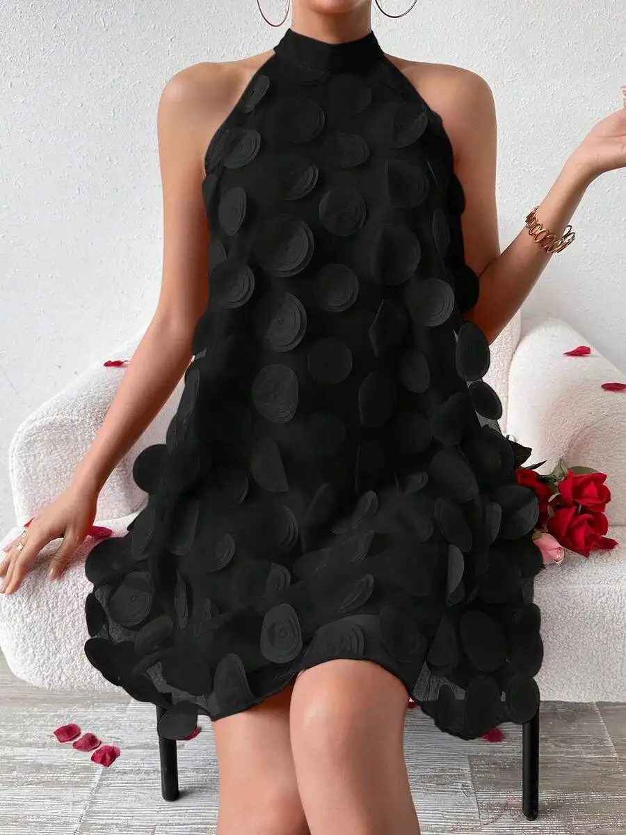 

Women Summer Elegant Halter Sleeveless Dress With 3D Round Appliques Design