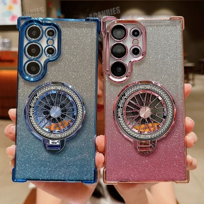 Plating Rotate Holder Case For Samsung S25 S23 S22 21 20 S24 FE Plus Note 20 Ultra A56 A36 26 16 06 55 35 25 15 05/S Stand Cover