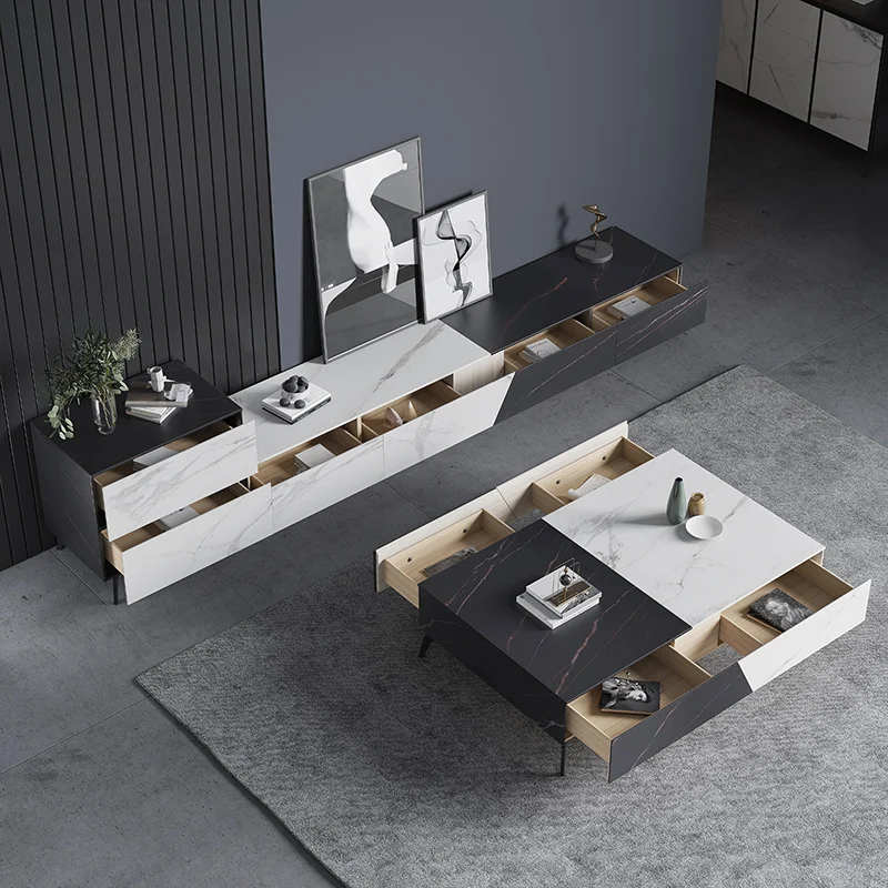 

#Italian High-End Modern LED TV Cabinet and Coffee Table Set Solid Wood for Home Living Room Furniture