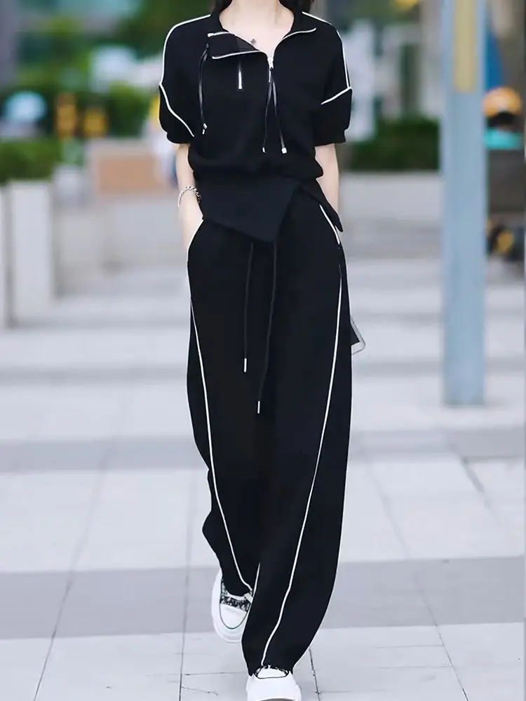 2024 Spring/Summer Fat MM Fashion Casual Sportswear Set with Zipper Top and Pants Two Piece Set Trendy