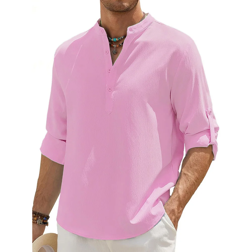 King Billion Men Cotton Linen Henley Shirt 3