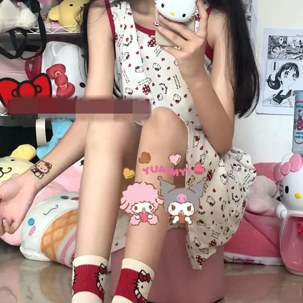 Cute Nightdress Sanrios Kuromi My Melody Pajamas Skirt Hello Kitty Cartoon Summer Sleeveless Tank Top Skirt Anime Homewear Girl