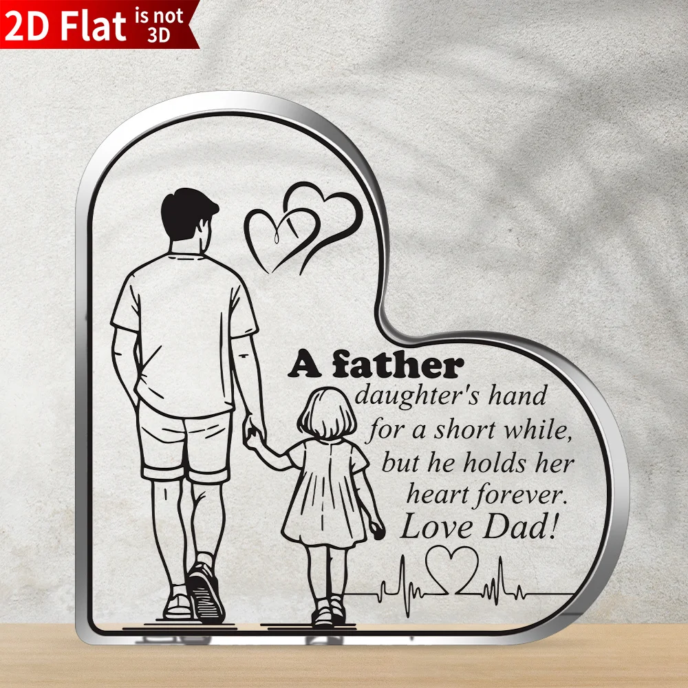 Heart Acrylic Desk Plaque Father Daughter Gift, Line Art Silhouette Acrylic Heart Decor For Dad