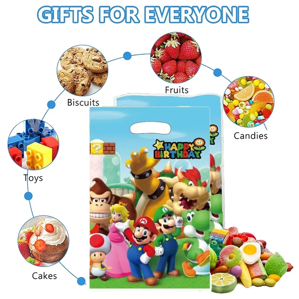 حقائب حفلات ماريو ماريو بروس لتزيين أعياد الميلاد، حقائب هدايا بلاستيكية، صندوق حلوى ماريو، مستلزمات حفلات استقبال المولود الجديد للفتيات #2