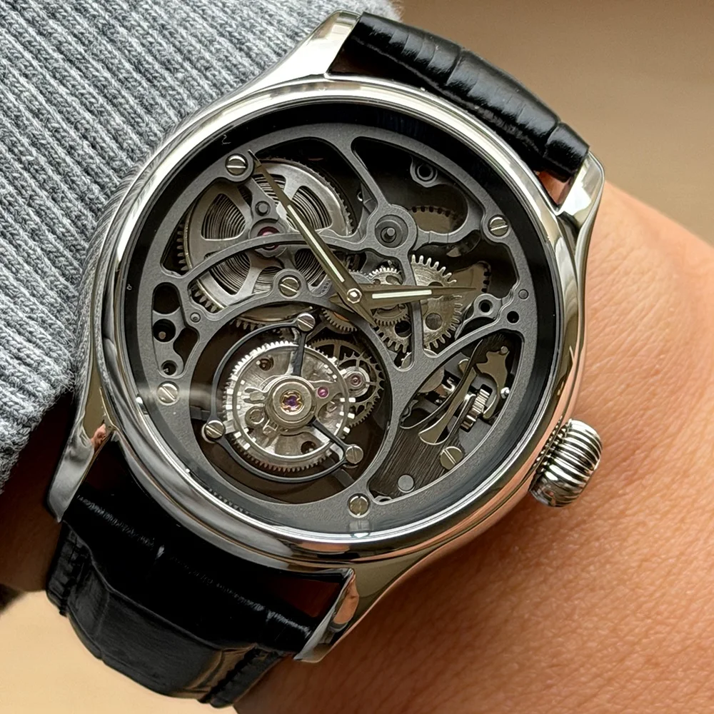 Merkur 100% Skeleton Tourbillon Watch Men's Sapphire Watch For Men Mechanical Carving Wristwatches Black Relogio Masculino 42mm