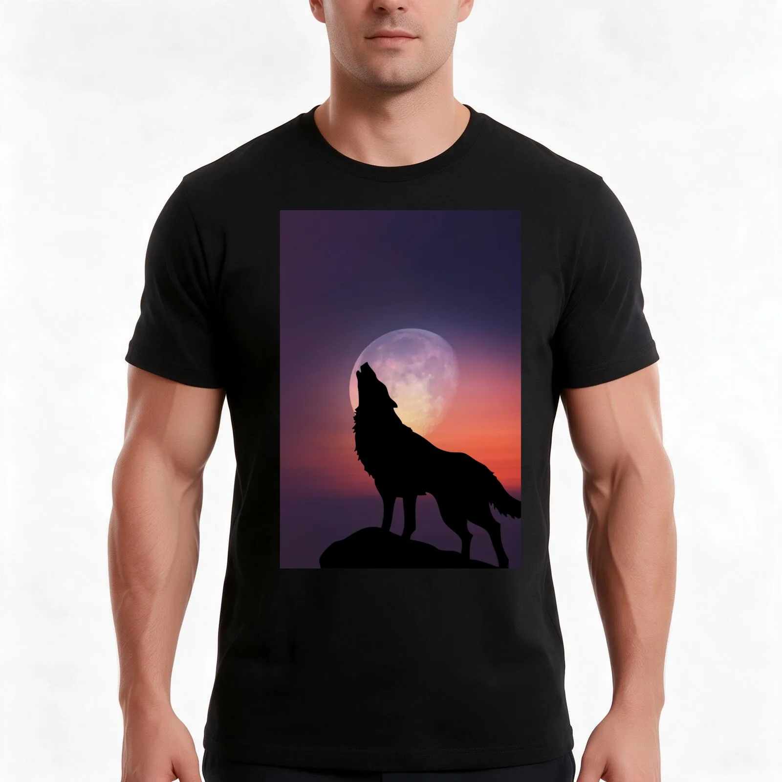 Wolf Howling at the Moon T-Shirt, Summer Casual Cotton Tee, Oversized Streetwear Tops, Vintage Graphic Print, Unisex Men Women