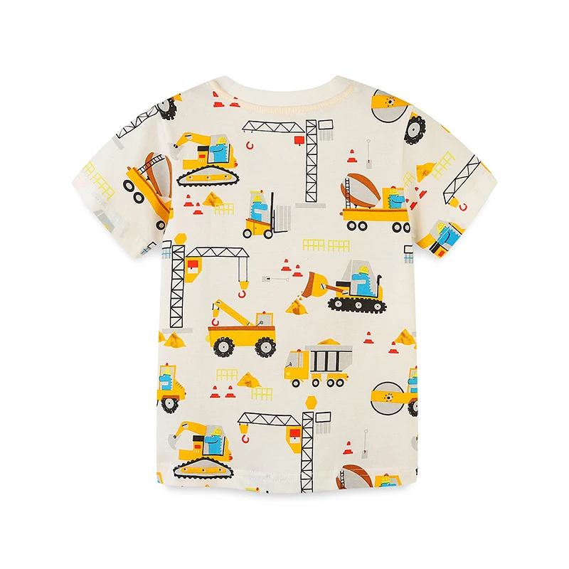 A set of short sleeved T-shirts for boys, knitted cotton summer cartoon excavator round neck baby T-shirt 2-7Y