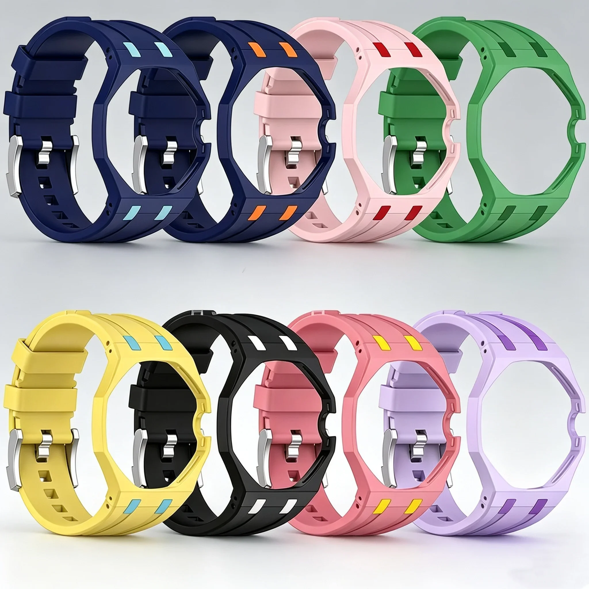 Silicone Strap+Frame Case for Swatch AP Royal Pop Pocket Modification integrated PC Cover Bumper Band Wriststrap Accessorries
