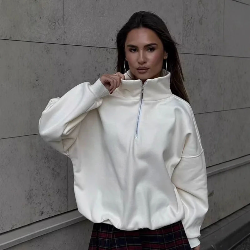 Amerikanisches Retro-Sweatshirt mit halbem Reißverschluss und Stehkragen, Unisex, modisch, elegant, sportlich, vielseitiges Oberteil