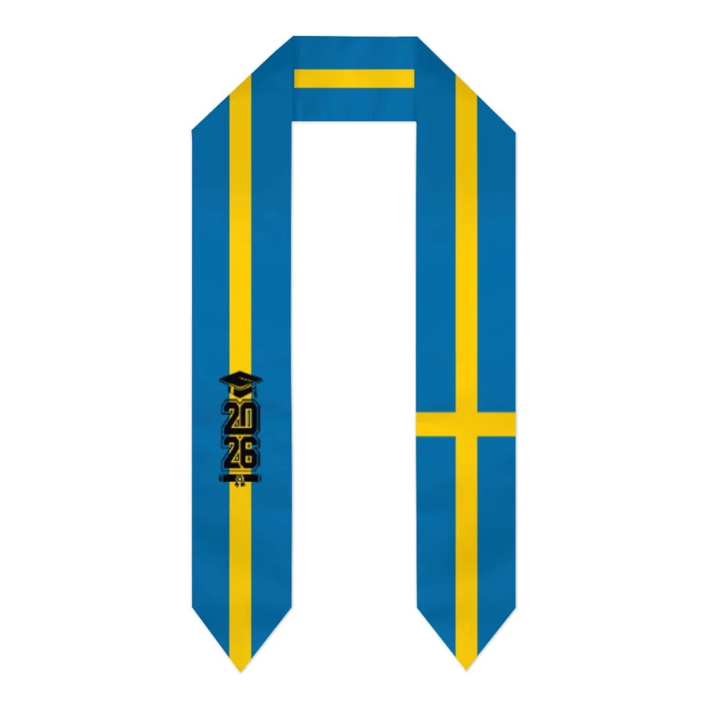 

Class of 2026 Sweden Flag Scarf Graduation Sash Stole International Study Abroad Adult Unisex Party Accessory Top Print