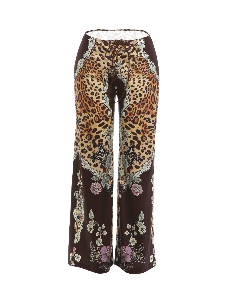 Weird Puss Fashion Hose mit Leoparden-Blumenmuster für Damen, Hottie-Trend, Kordelzug, Mitternachtsparty, Streetwear, Herbst, schicke Alltagsunterhose – Detail 2