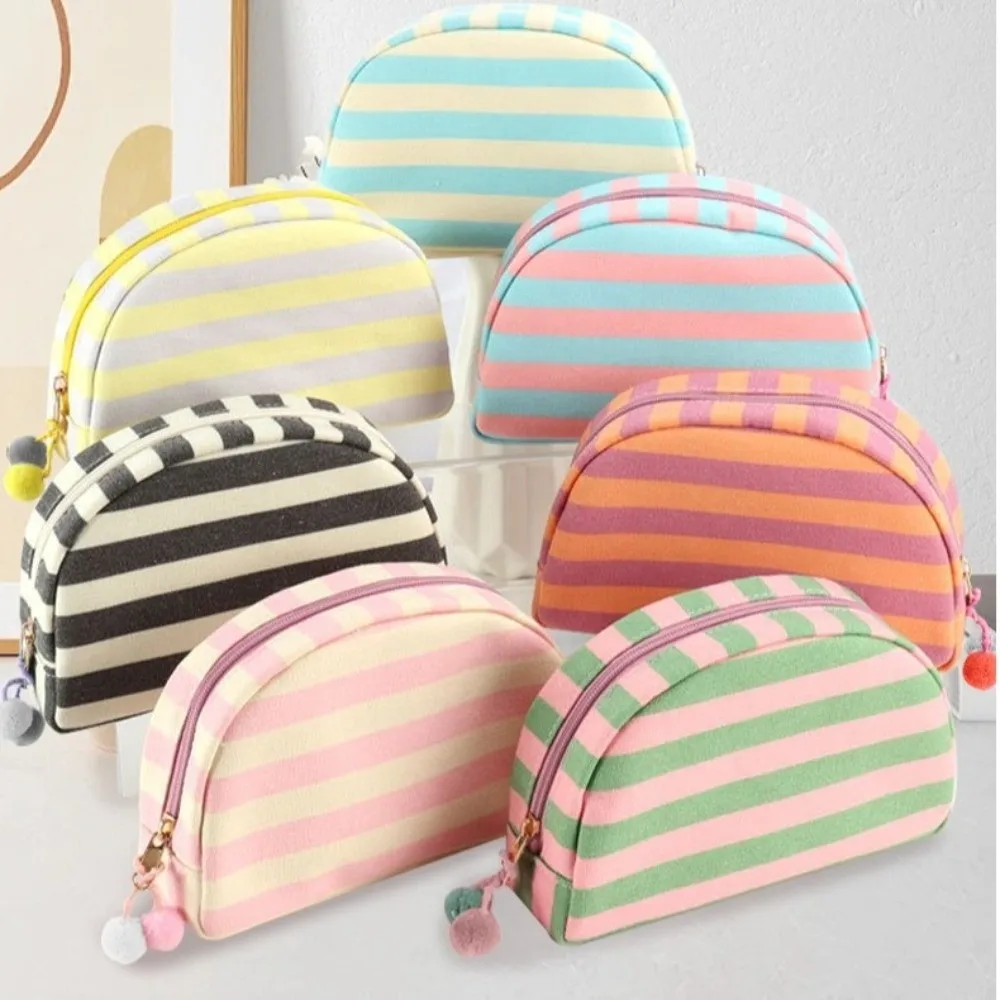 

New Dopamine Striped Cosmetic Bag Large Capacity Shell-shaped Travel Toiletry Bag Zipper Portable Storage Pouch Bag