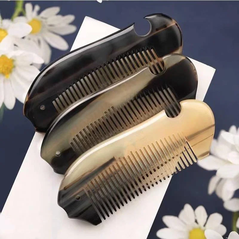 Handmade Natural Ox Horn Hair Comb Head Shoulder Massage Scraping Scalp Fine Teeth Anti-Static Portable Pocket Comb