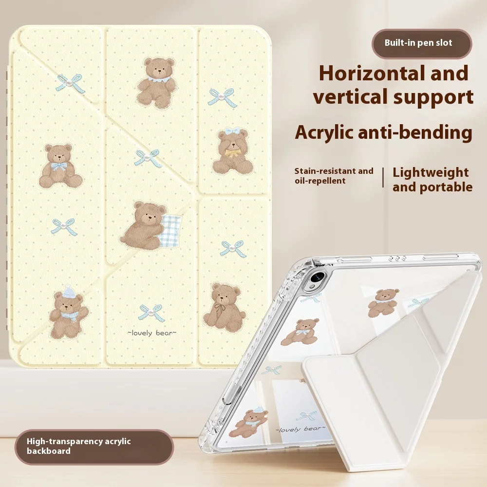 

Cute Bear Print For ipad Case Funda iPad A16 11in Pro 4 5 6 3+Y Fold Tablet Cover Air 4 5 Mini 6 7 10th 11th Gen Protective Case