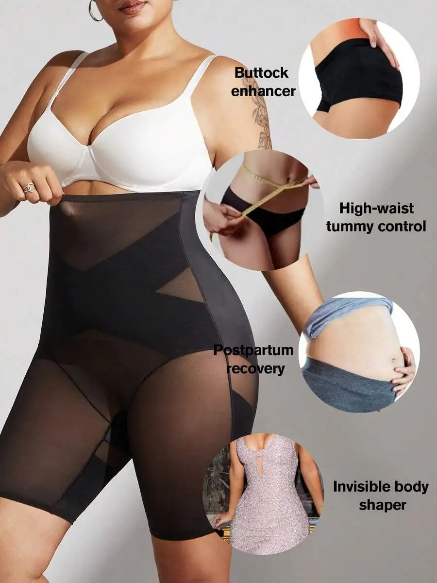 Plus Size Womens Breathable Mesh Compression Shapewear Tummy Control Waist Butt Lifter