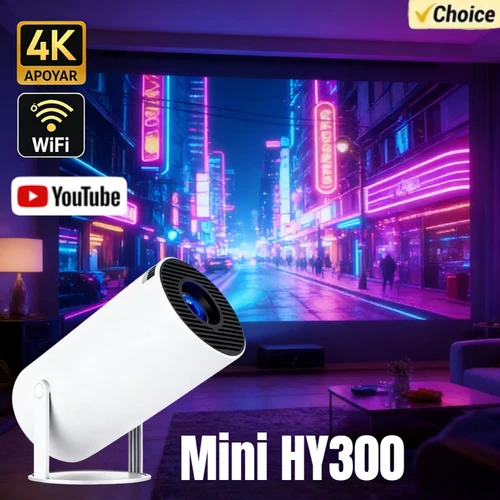 Proyector portátil 4K Ultra HD 2025 MINI HY300 300ANSI Brillo Android 11 BT54 Enfoque electrónico Altavoz incorporado Cine en casa