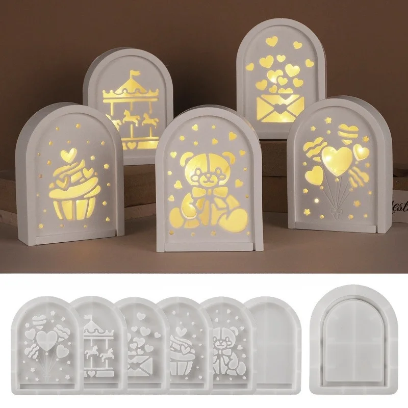 Hollow Bear Cake Balloon Stereoscopic Lamp Silhouette Ornament Silicone Mold DIY Gypsum Candle Base Decorative Resin Mold Crafts