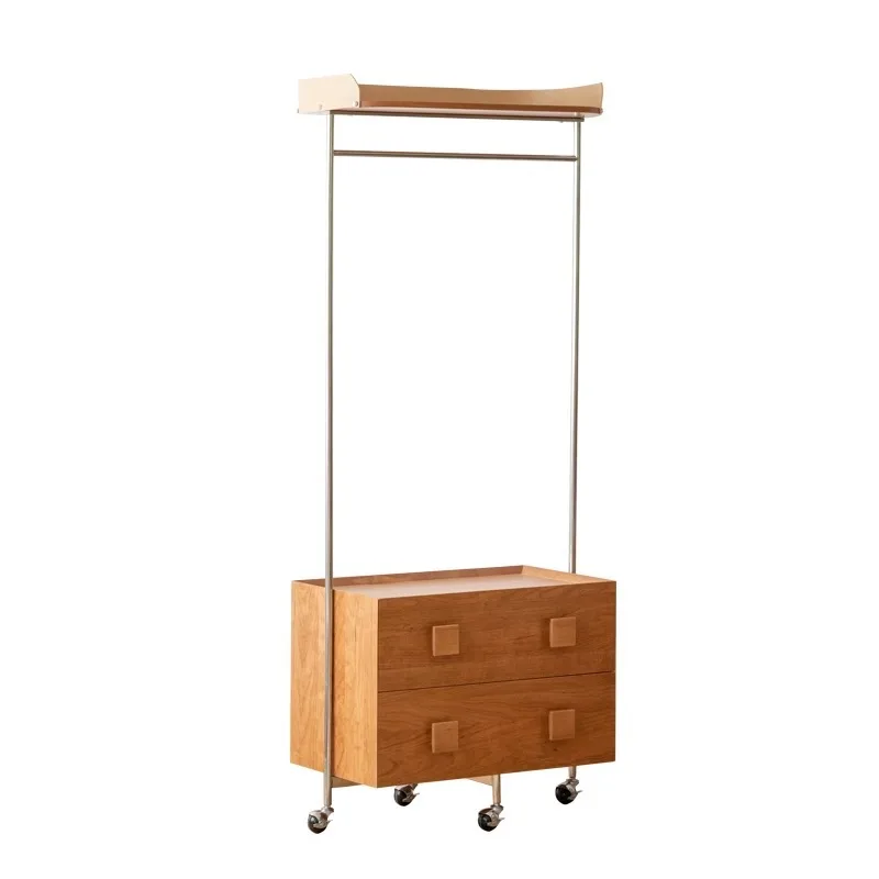 

All solid wood hanger small apartment multi-functional cherry wood movable floor coat rack rack