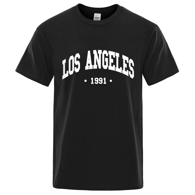 Los Angels 1991 Usa City Letter Print Clothes Men Oversize Breathable T Shirt Summer Sweat Luxury T-Shirt Cotton Goth Tee Shirt