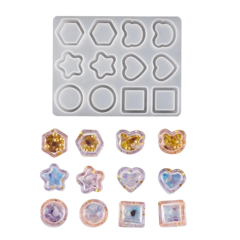 DIY Cute Star Heart Round Square Hexagon Shape Pendants Quicksand Silicone Molds Handmade Jewelry Charms Keychain Resin Mould