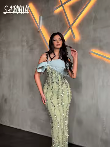 Gorgeous Off Shoulder Evening Dress Fashion Sparkly Sequined Cocktail Gown Customized Charming Sophisticated Beading Wear
