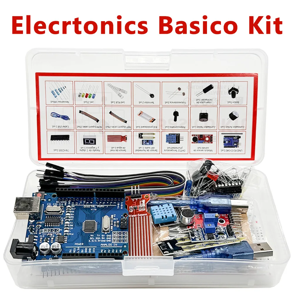 Elecrtonics-Kit básico divertido para Arduino Uno R3, placa de pruebas de 830 orificios, Kit de aprendizaje de arranque Dupont Elecrtonics