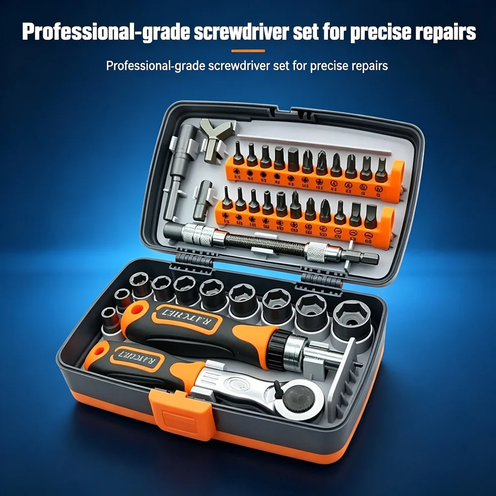 2880B 38 In 1 Car Bike Repair Ratchet Screwdriver Set Hex Sockets Multi Bits Flexible Extension Bar Hardware Hand Tools