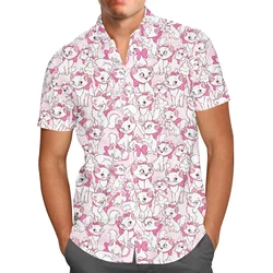 Marie With Her Pink Bow Hawaiian Shirt Disney Hawaiian Shirt Men's Fashion Button Short Sleeve Shirt Marie Cat Hawaiian Shirt