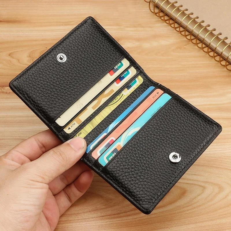 Ultra-Thin  Leather Card Holder Wallet for Men And Women Compact Slim Card Sleeve Lightweight Bifold Credit Card Case