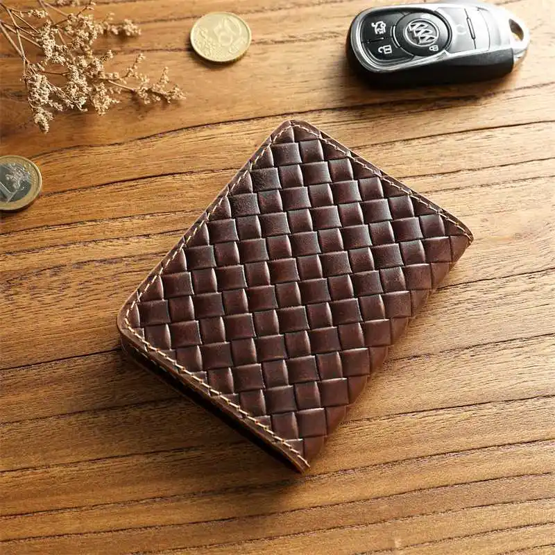 top-layer-cowhide-men's-woven-pattern-mad-card-holder-multi-functional-short-license-card-clip-trendy-commuter-business