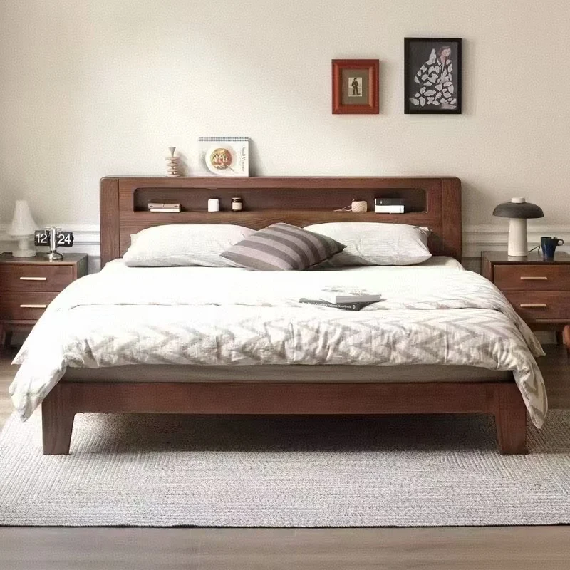 &* Full Solid Oak Modern Nordic Style 1.2m Single Bed With Socket Solid Wood Home Furniture