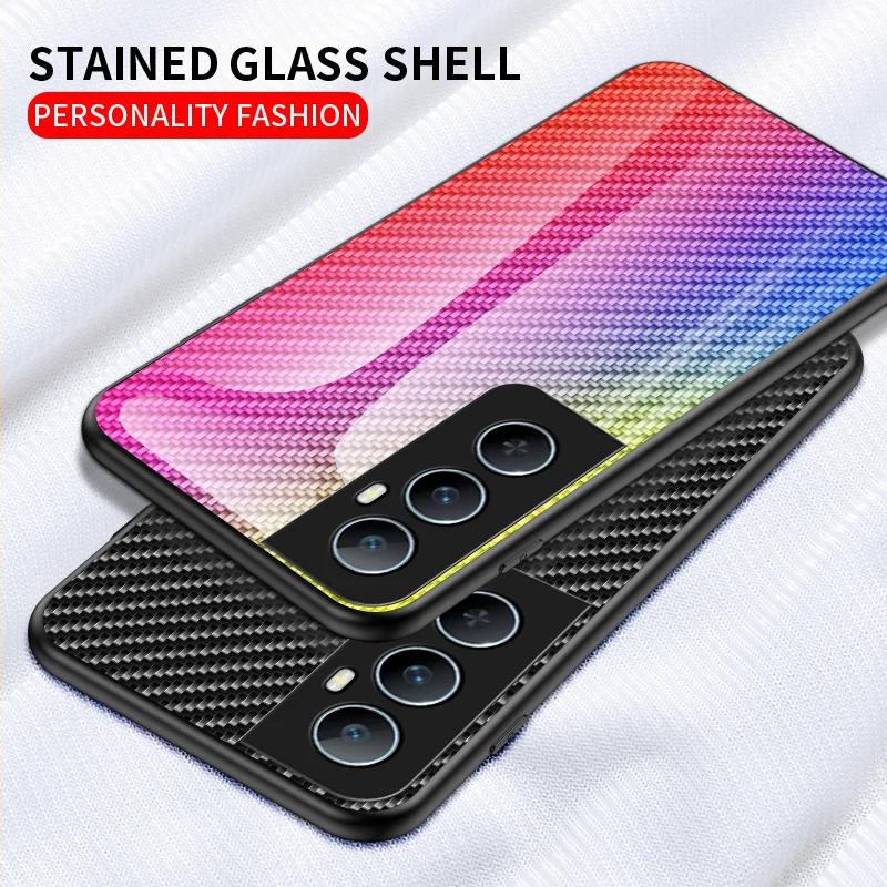 Realme C65 4G RMX3910 Case Carbon Fiber Grain Tempered Glass Back Cover Shockproof Phone Case for Realme C65 RealmeC65 RMX3910