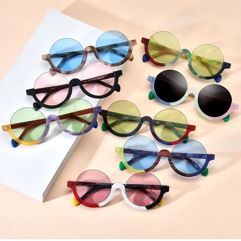 

Niche fashion half frame sunglasses polarized UV400 round personality colored glasses luxury brand multi-color driving glasses