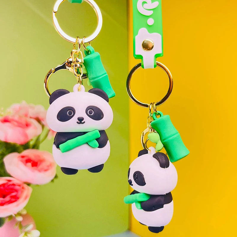 Cute Cartoon Panda Keychain Silicone Animal Doll Pendant Keyring For Women Men Bag Charms Car Key Holder Accessories Couple Gift