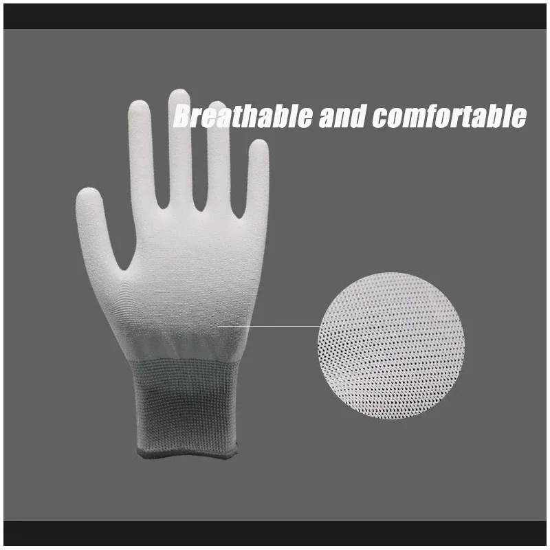 5 قطعة قفازات ألياف الكربون الاستاتيكيه بولي PU قفازات الاصبع قفازات العمل الغبار مقاومة للتآكل المضادة للانزلاق المسيل للدموع مقاومة #4