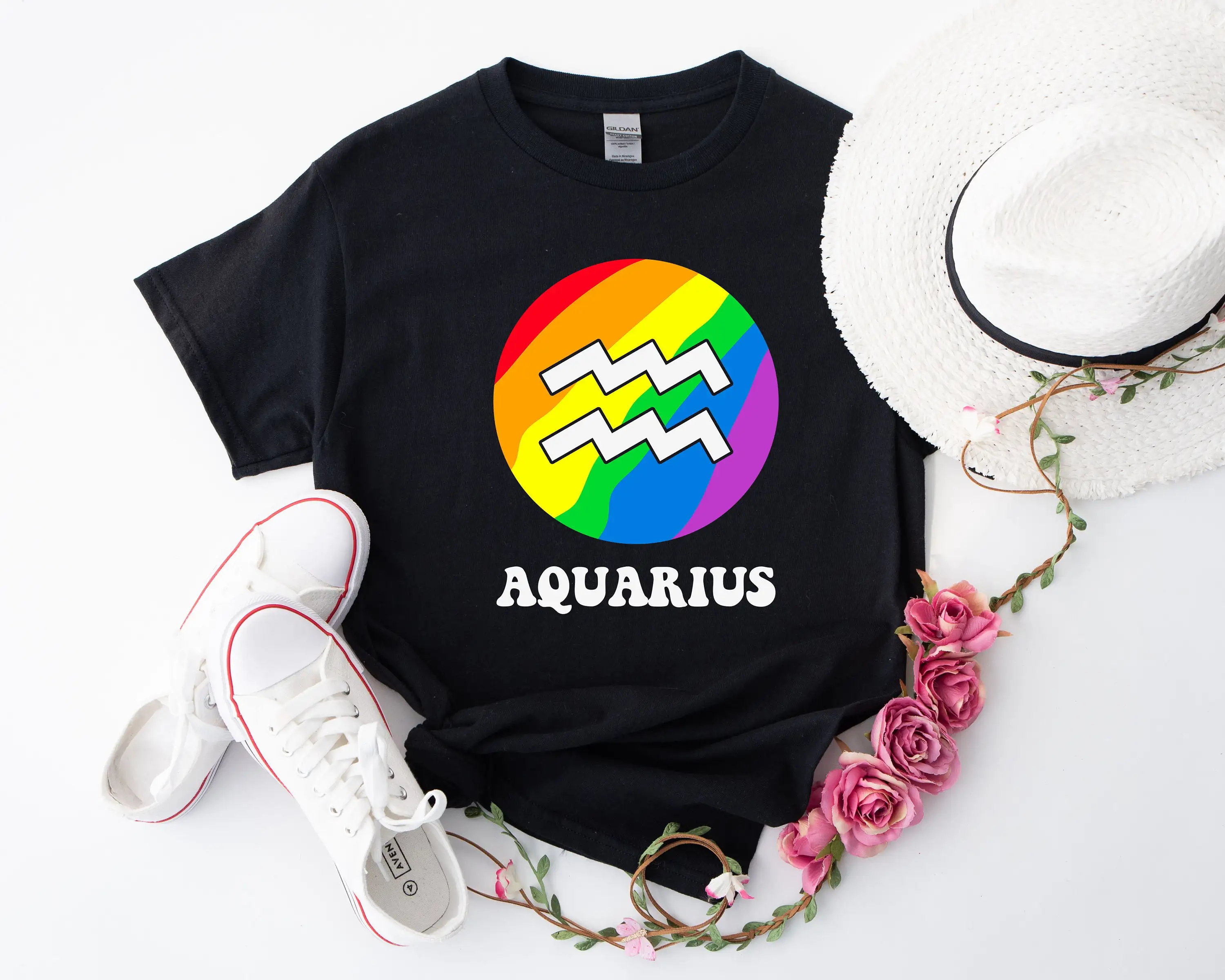 

Футболка Водолей ЛГБТ, знак зодиака, день рождения, ЛГБТК, гордость, месяц, Радуга