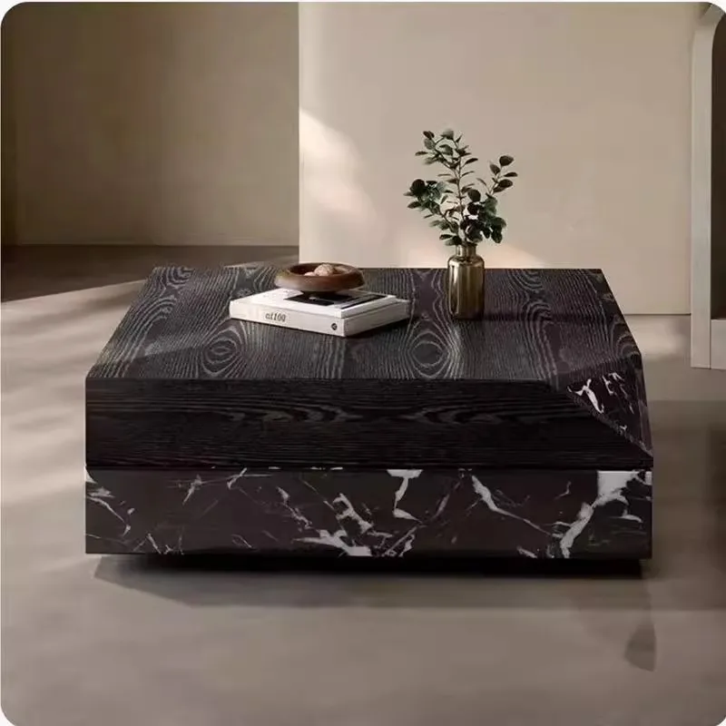 طاولة قهوة إيطالية بسيطة مصممة بأدراج قابلة للدوران وغرفة معيشة منزلية إبداعية وابي رملية وخشب الحبوب عالي #4