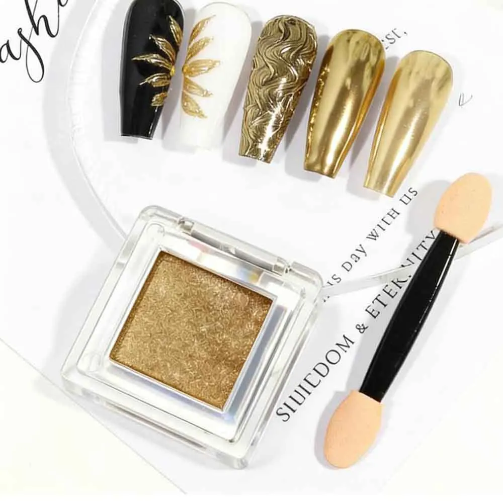 Solid Magic Mirror Gold Chrome Powder Nail Pigment Ripple Mirror Powder Metal Mirror Effect Nail Art Decors Solid Chrome Powder - view 5