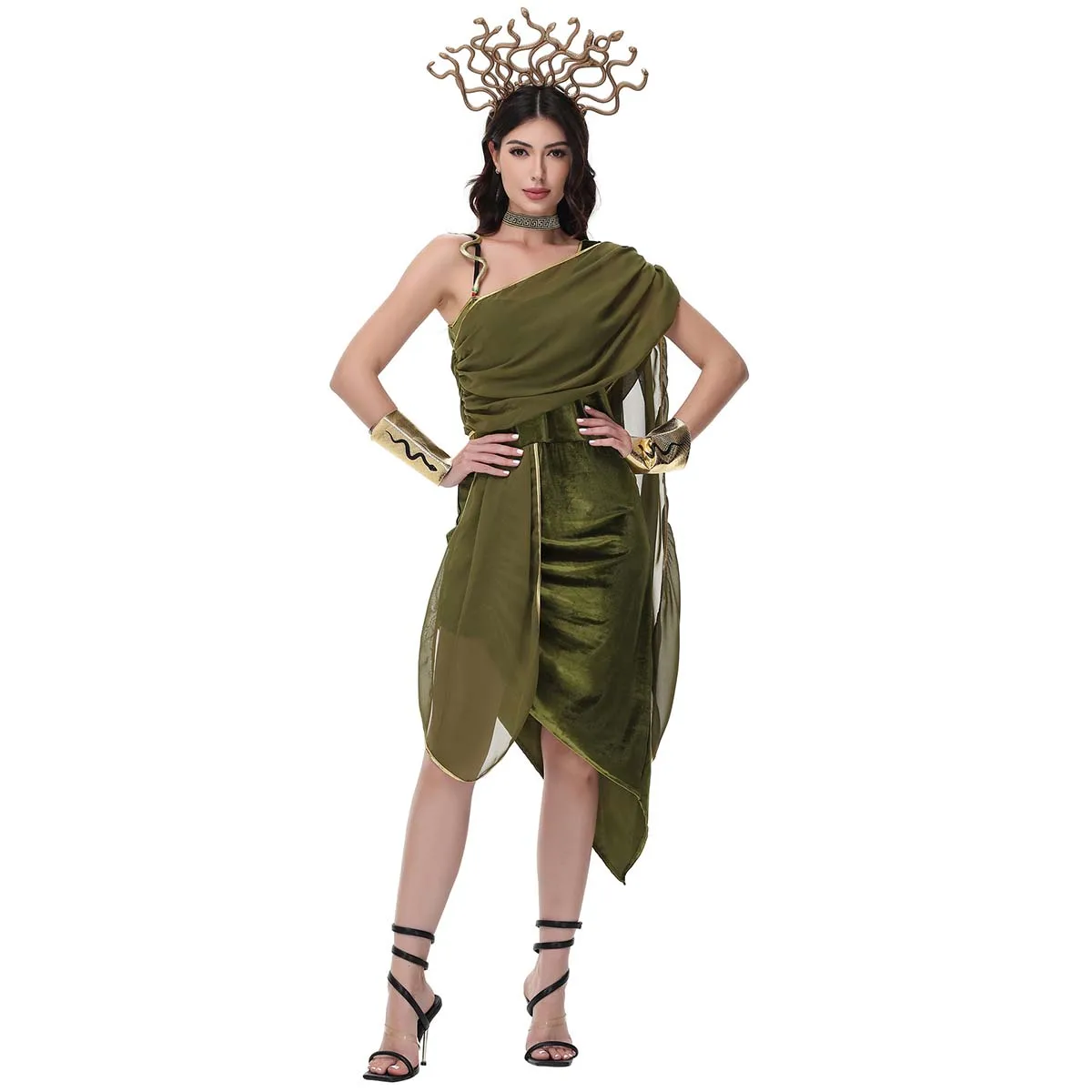 

Adult Women Halloween Roman Greek Myth Medusa Green Costume