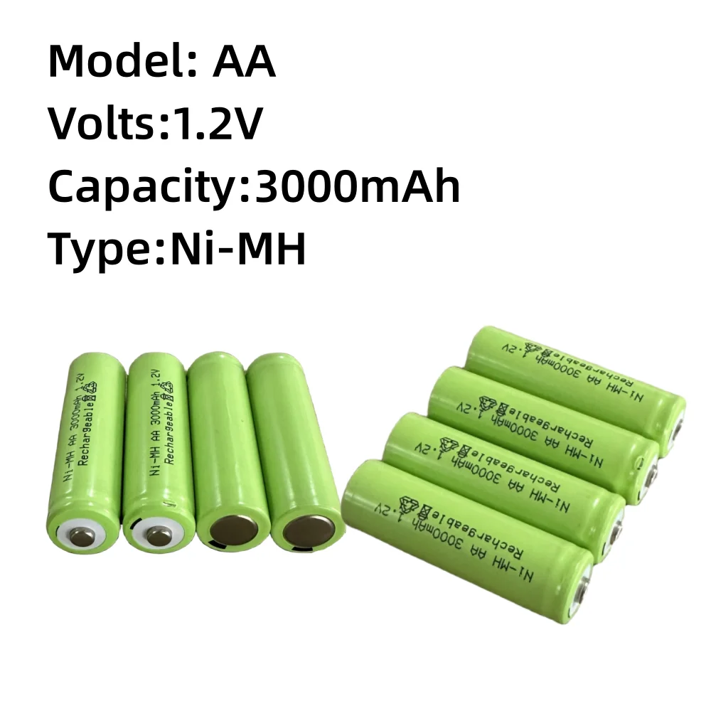 New AA 1.2V 3000mAh Rechargeable Ni-MH Battery for battery replacement of electric shavers, toy cars, remote controls, etc