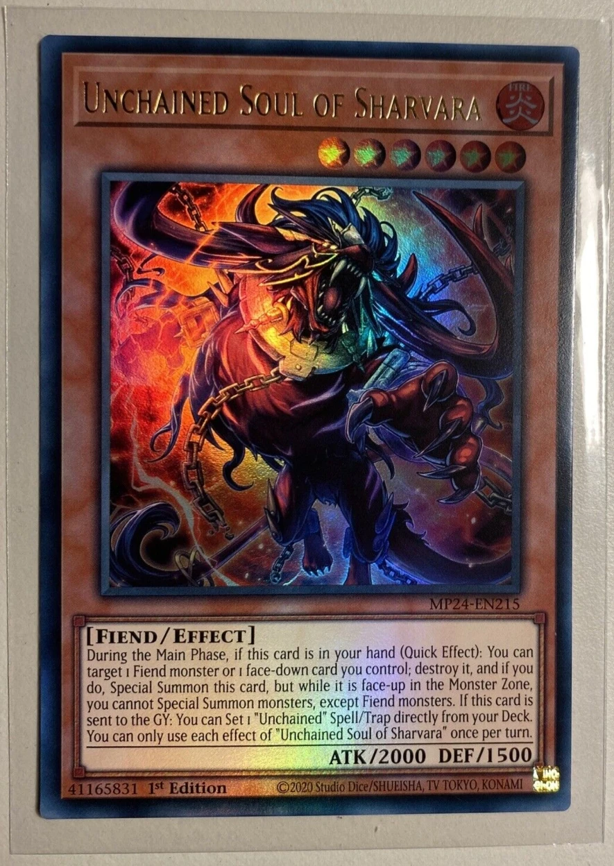 Yugioh KONAMI Duel Monsters TCG MP24-EN215 Unchained Soul of Sharvara Ultra Rare English 1st Edition Collection Mint Card